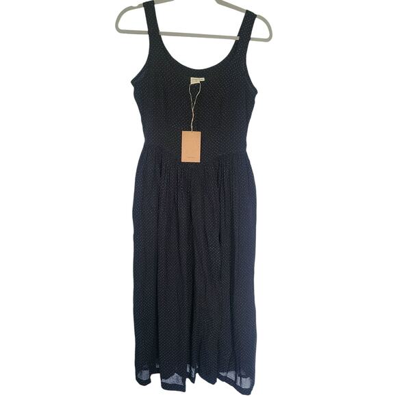 World of Crow Gathered Waist Polka-dot Cotton Midi Dress Size XS NWT - Picture 1 of 7